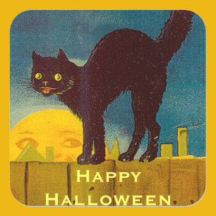 Vintag Black Cat Halloween Quadratischer Aufkleber