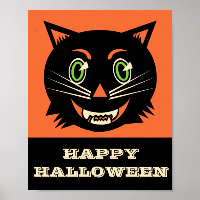 Vintag Black Cat Happy Halloween Poster (Vorne)
