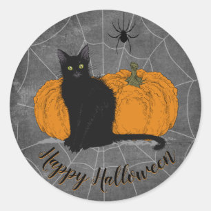Vintag Black Cat Happy Halloween Runder Aufkleber