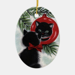 Vintag Black Cat Keramik Weihnachtsschmuck
