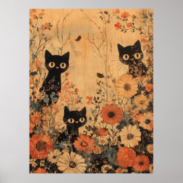 Vintag Black Cat Trio Poster