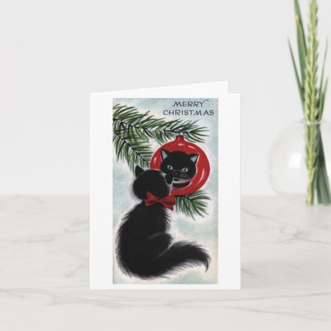 Vintag Black Cat Weihnachtskarte Dankeskarte (Vorderseite)