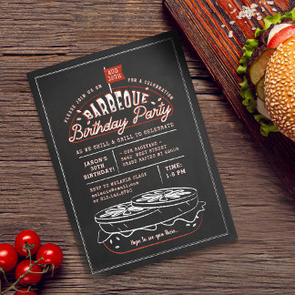Vintag Black Chalkboard Hamburger GRILLEN Geburtst Einladung