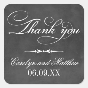 Vintag Black Chalkboard Wedding Vielen Dank Quadratischer Aufkleber
