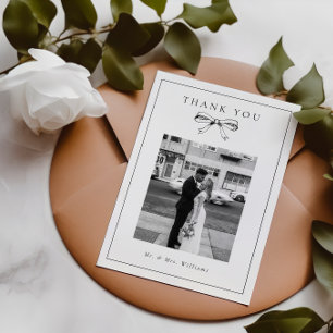 Vintag Black Coquette Bow Foto Flat Wedding Dankeskarte
