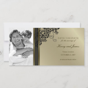 Vintag Black Floral Paisley Wirbel Elegantes Foto Save The Date