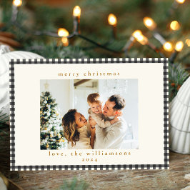 Vintag Black Gingham Kariert Custom Foto Christmas Feiertagskarte