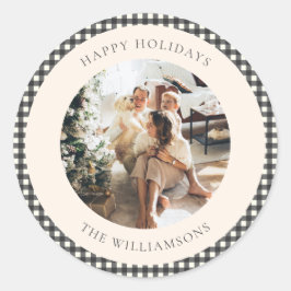 Vintag Black Gingham Kariert Custom Foto Christmas Runder Aufkleber