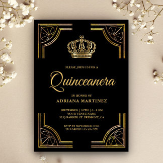 Vintag Black Gold Verziert Crown Quinceanera Einladung