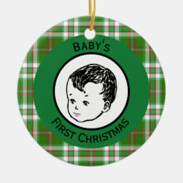Vintag Black Hair Baby's First Christmas Keramik Ornament
