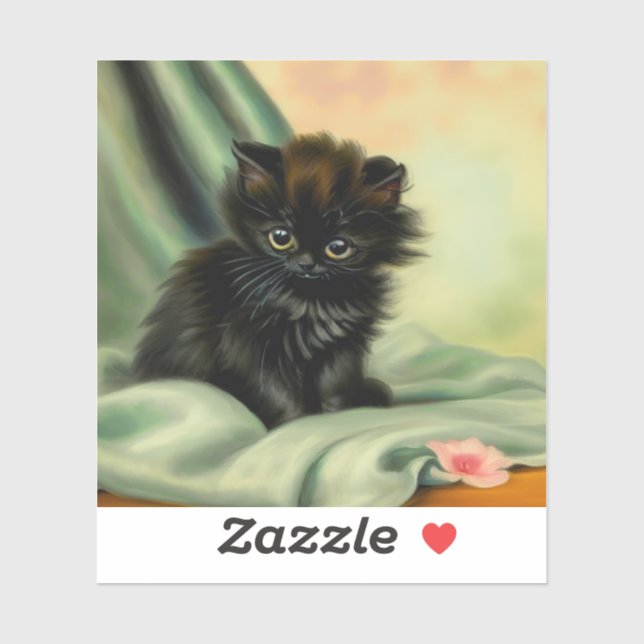 Vintag Black Kitten Illustration Aufkleber (Blatt)