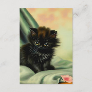 Vintag Black Kitten Illustration Begleitkarte