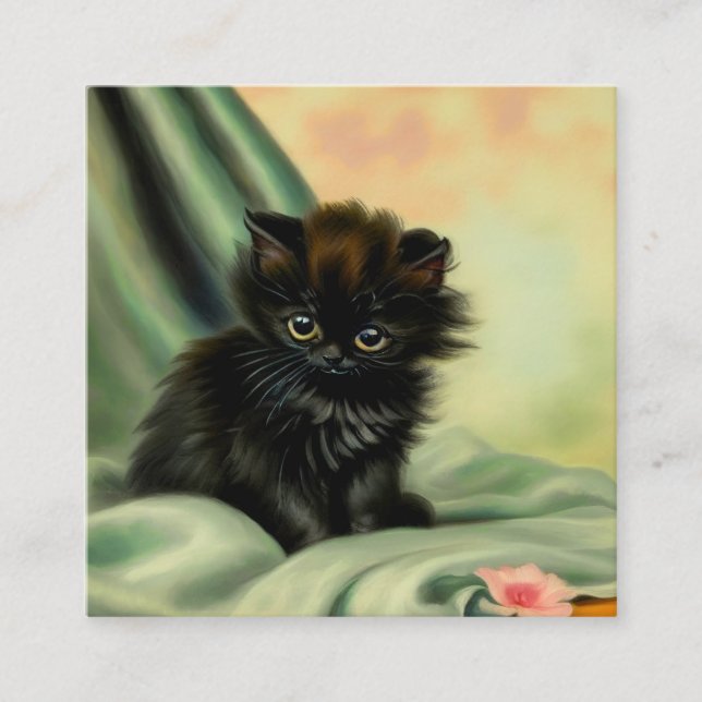 Vintag Black Kitten Illustration Begleitkarte (Vorderseite)