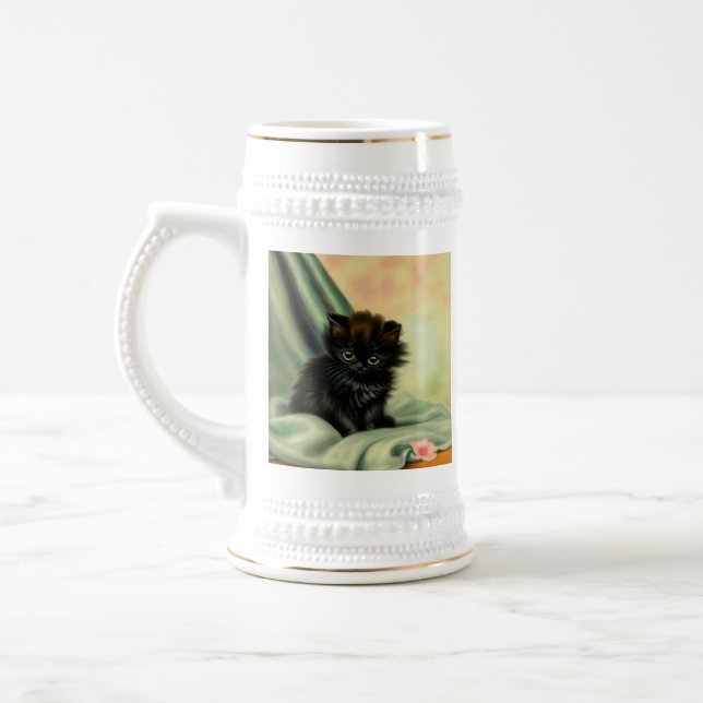 Vintag Black Kitten Illustration Bierglas (Links)