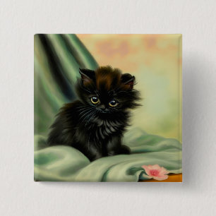 Vintag Black Kitten Illustration Button