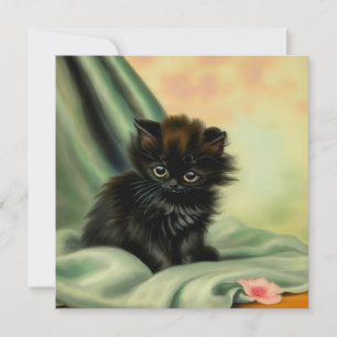 Vintag Black Kitten Illustration Einladung