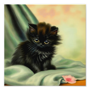 Vintag Black Kitten Illustration Fotodruck