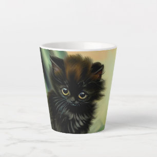 Vintag Black Kitten Illustration Milchtasse