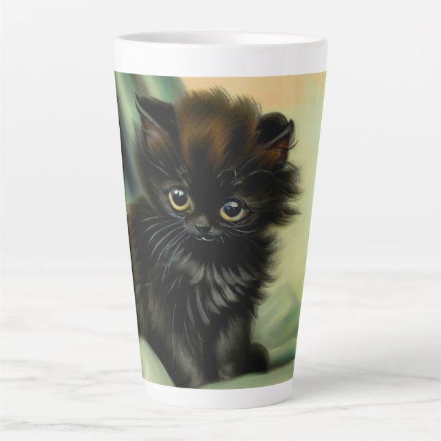 Vintag Black Kitten Illustration Milchtasse (Vorderseite)