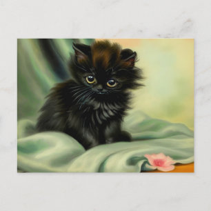 Vintag Black Kitten Illustration Postkarte