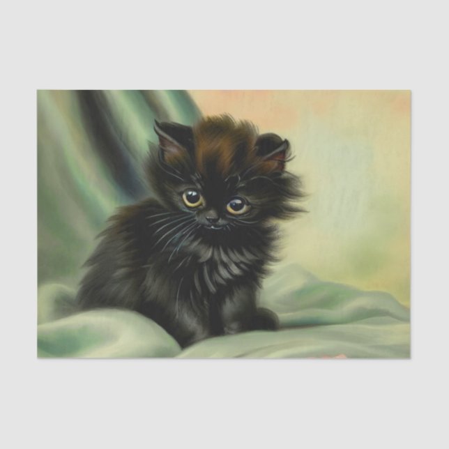 Vintag Black Kitten Illustration Seidenpapier (Vorderseite)