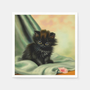 Vintag Black Kitten Illustration Serviette