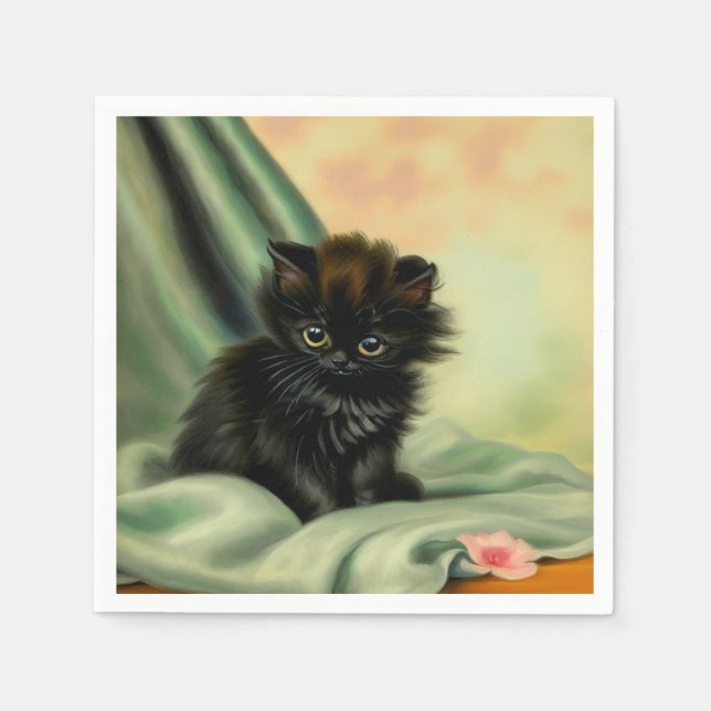 Vintag Black Kitten Illustration Serviette (Vorderseite)