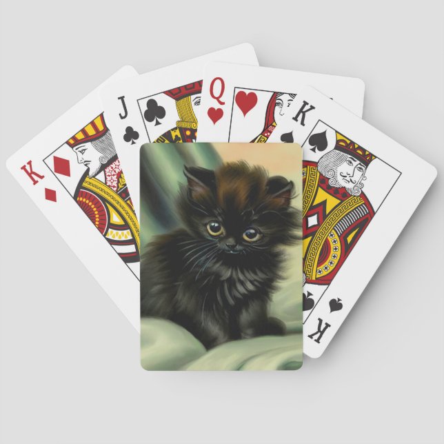 Vintag Black Kitten Illustration Spielkarten (Rückseite)