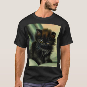 Vintag Black Kitten Illustration T-Shirt