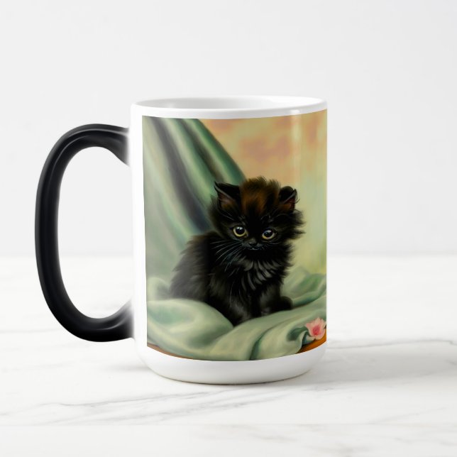 Vintag Black Kitten Illustration Verwandlungstasse (Links)