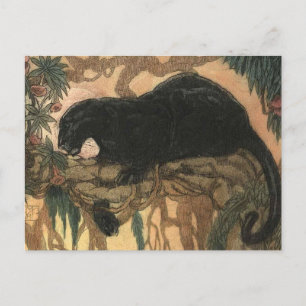 Vintag Black Panther Cat Postkarte