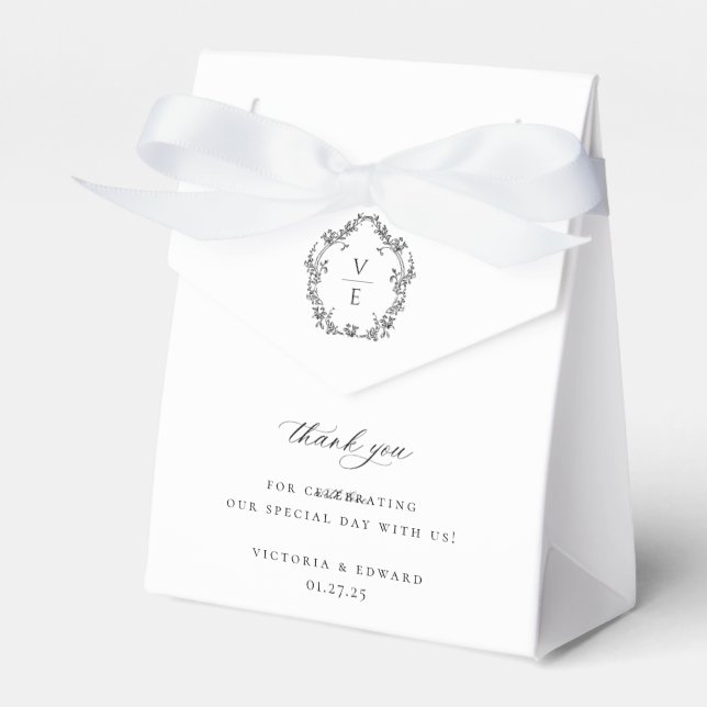 Vintag Black Wappen Monogram Wedding Danke Geschenkschachtel (Vorderseite)