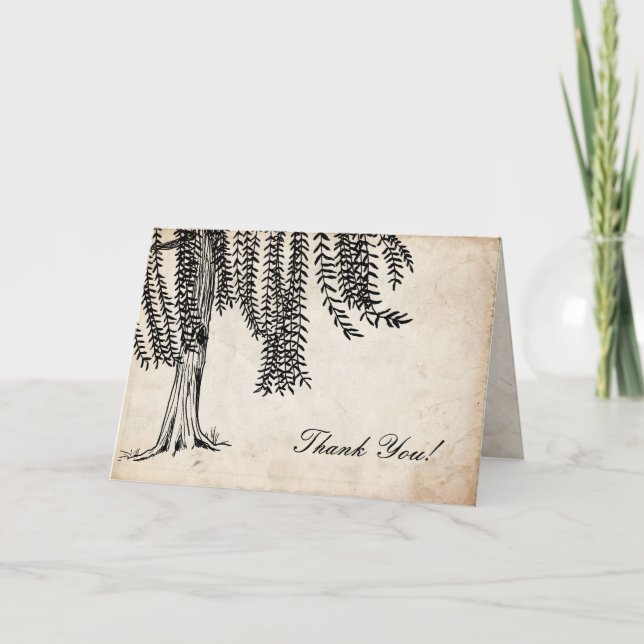 Vintag Black Weeping Willow Tree Vielen Dank Dankeskarte (Vorderseite)