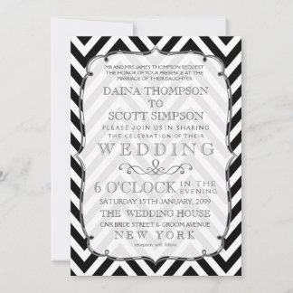 Vintag Black & White Zickzack Hochzeit Einladung