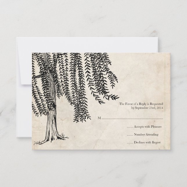 Vintag Black Willow Tree Wedding RSVP Karte (Vorderseite)