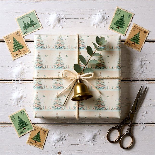 Vintag blass Frohe Weihnachten Geschenkpapier (Vintage Pastel Christmas Tree Winter Wonderland Wrapping Paper)