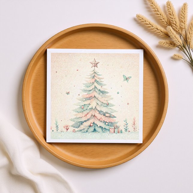 Vintag blass Frohe Weihnachten Serviette (Vintage Christmas Tree soft pink Watercolor Napkins)