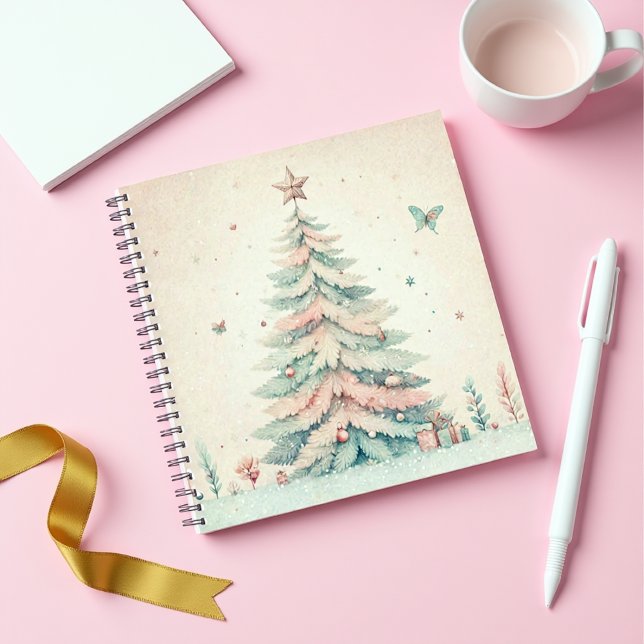 Vintag blass frohe Weihnachts-SpiralNotebook Notizbuch (Vintage Christmas Tree Watercolor Holiday Journal)