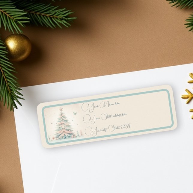 Vintag blass Frohe Weihnachtsmarke (Vintage Christmas Tree Elegant Pale Holiday Return Label)