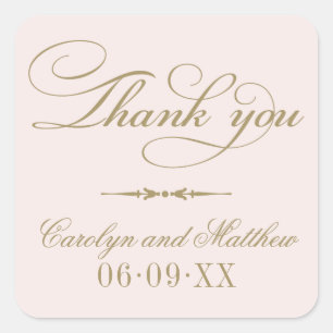 Vintag-blassrosa und antike Monogramm Vielen Dank Quadratischer Aufkleber