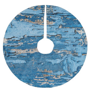 Vintag Blau: Alte Holzstruktur Polyester Weihnachtsbaumdecke