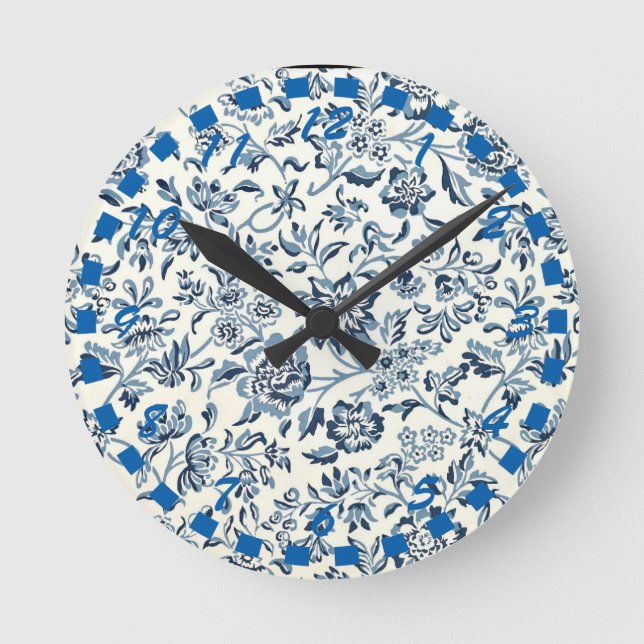 Vintag Blau und Weiß Runde Wanduhr (Vorderseite)