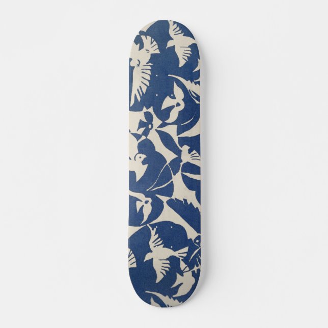 Vintag-Blau-Weiß-Muster Skateboard (Vorne)
