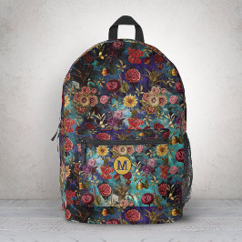 Vintag blaue Blume Bedruckter Rucksack
