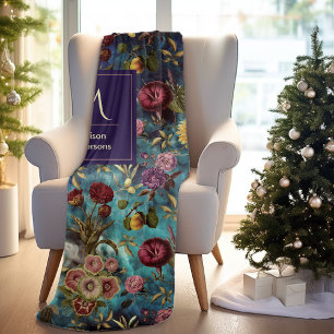 Vintag-blaue Floral-Monogramm Fleecedecke