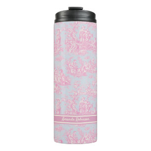 Vintag-blaue Rosa-Toile-de-jouc-gedruckt Thermosbecher