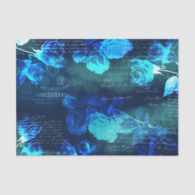 Vintag blaue Rose Dunkles Ephemerentpapier Seidenpapier (Vorderseite)