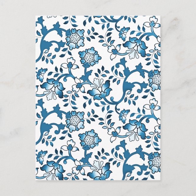 Vintag Blauer Blumenmuster Postkarte (Vorderseite)