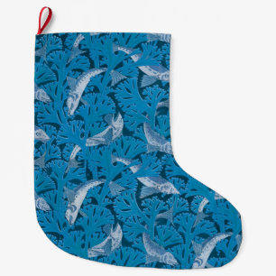 Vintag Blauer Fisch und Meeresalgen: Jugendstil Großer Weihnachtsstrumpf