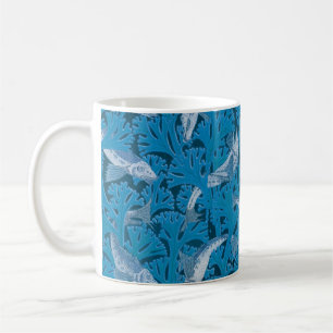 Vintag Blauer Fisch und Meeresalgen: Jugendstil Kaffeetasse